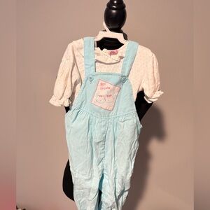 Vintage Petite Club 2T Bunny Overalls Set Blue 80s 90s Baby Outfit